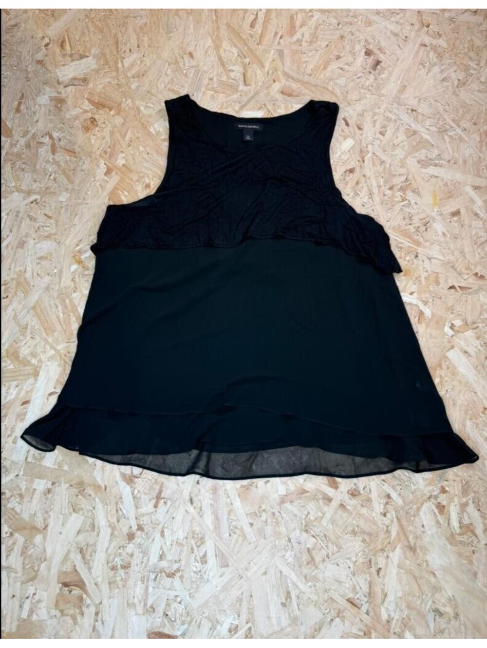 Banana Republic Tank Top Womens XL Black Layered Chiffon Ruffle Sleeveless